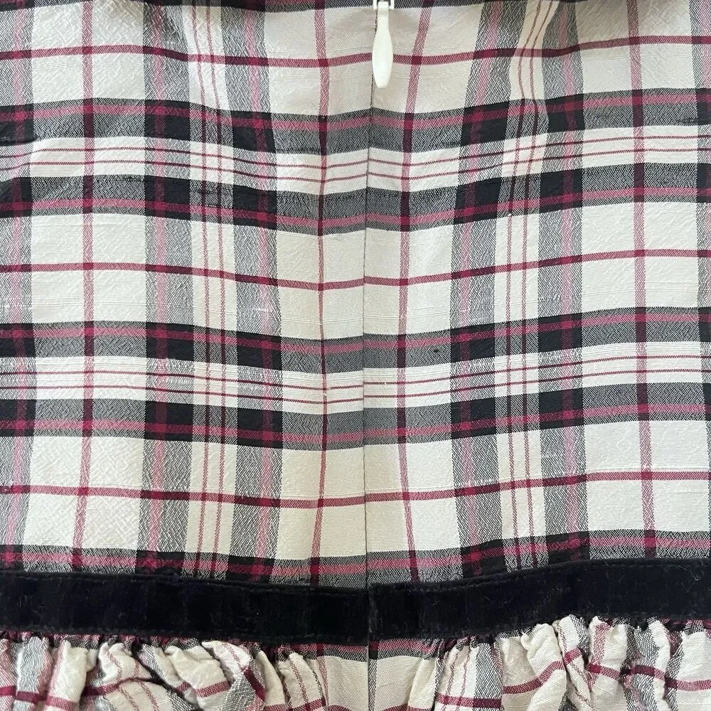 Vintage Gymboree Plaid Silk Dress Velvet Peter Pan Collar Girls SZ 18-24 Months